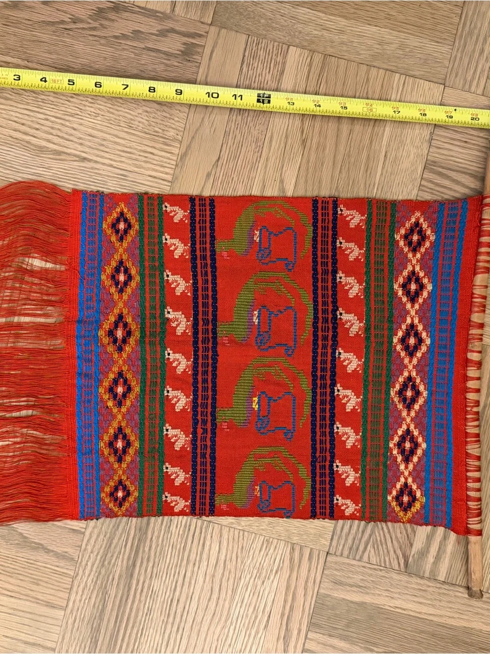 Handwoven Peruvian Woven Textile Wall Hanging with Wooden Dowels